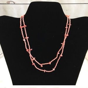 Rachel Seed Bead Choker Multi Strand Coral Pink Rock Necklace